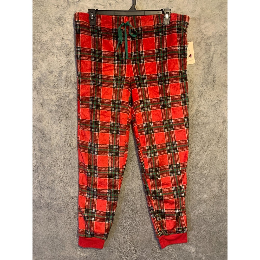 Secret Treasures Womens XL 16 18 Red Plaid Fleece Pajama Jogger Pants NWT